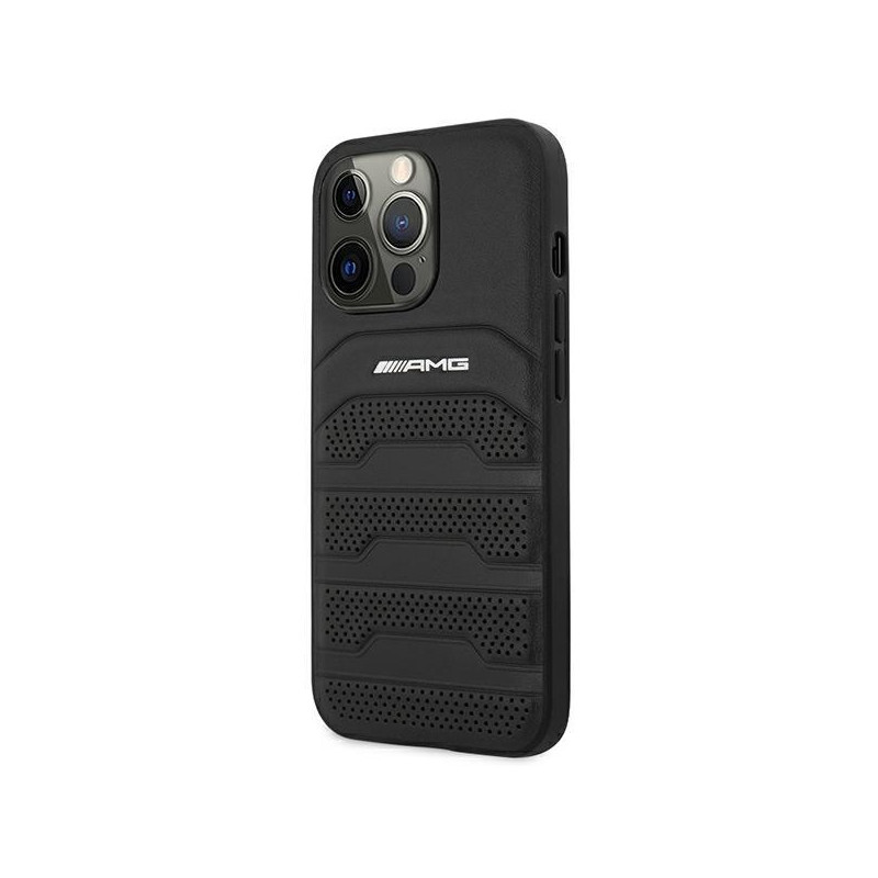AMG Leather Debossed Lines dėklas, skirtas iPhone 14 Pro Max - juodas