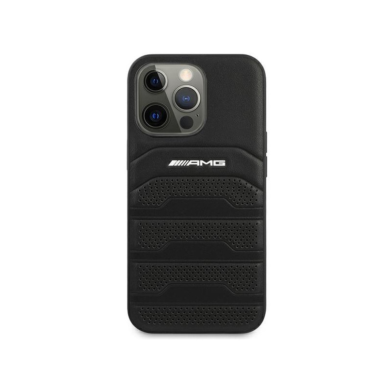 AMG Leather Debossed Lines dėklas, skirtas iPhone 14 Pro Max - juodas