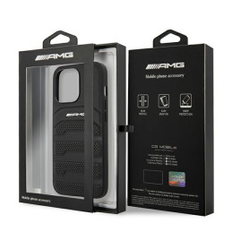 AMG Leather Debossed Lines dėklas, skirtas iPhone 14 Pro Max - juodas