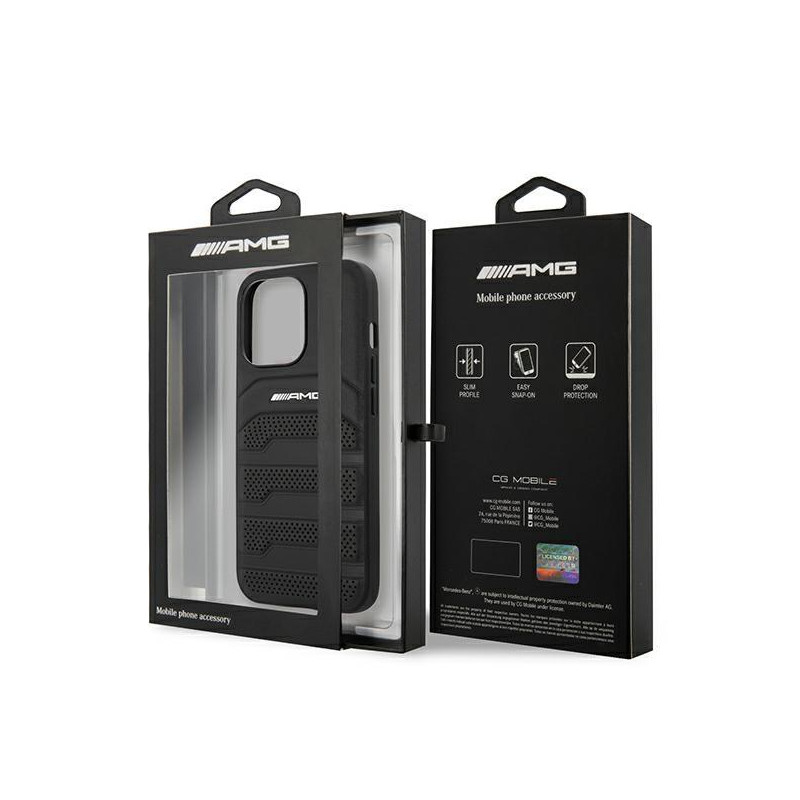 AMG Leather Debossed Lines dėklas, skirtas iPhone 14 Pro Max - juodas