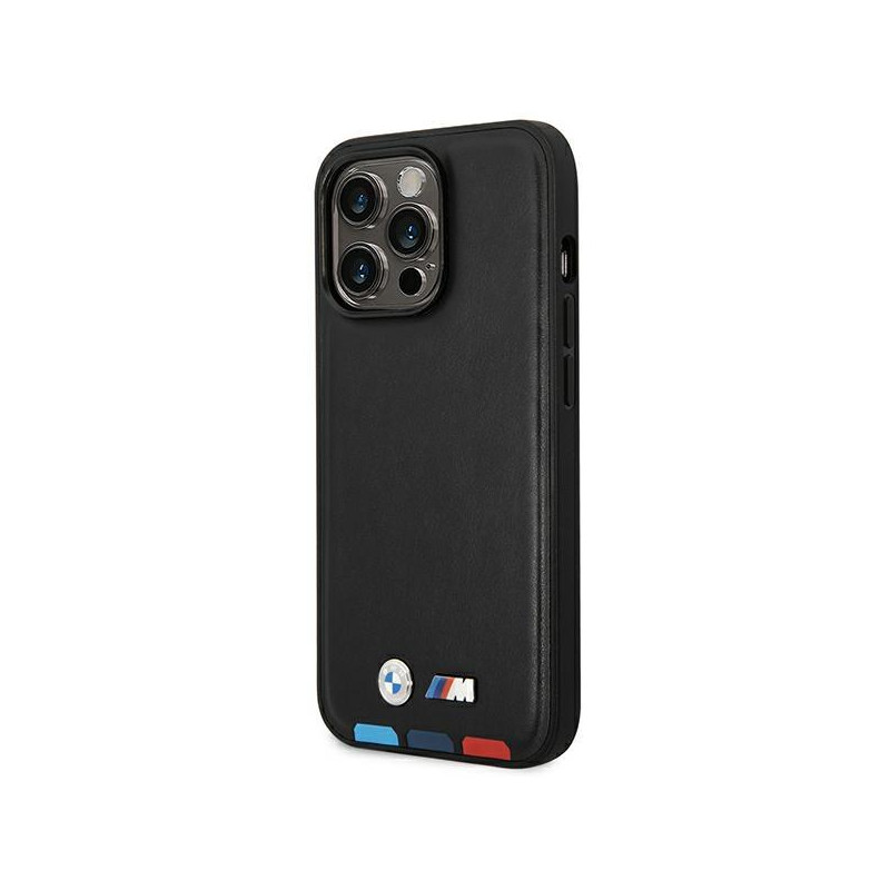 BMW Leather Stamp Tricolor dėklas iPhone 14 Pro - juodas