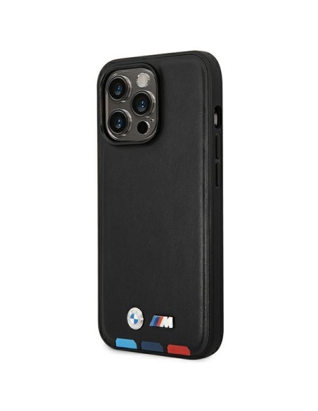 BMW Leather Stamp Tricolor dėklas iPhone 14 Pro - juodas BMW Leather Stamp Tricolor dėklas iPhone 14 Pro - juodas