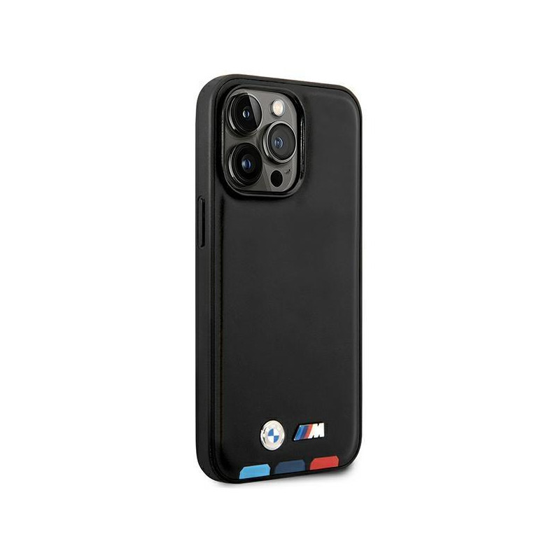 BMW Leather Stamp Tricolor dėklas iPhone 14 Pro - juodas