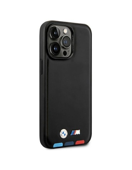 BMW Leather Stamp Tricolor dėklas iPhone 14 Pro - juodas BMW Leather Stamp Tricolor dėklas iPhone 14 Pro - juodas