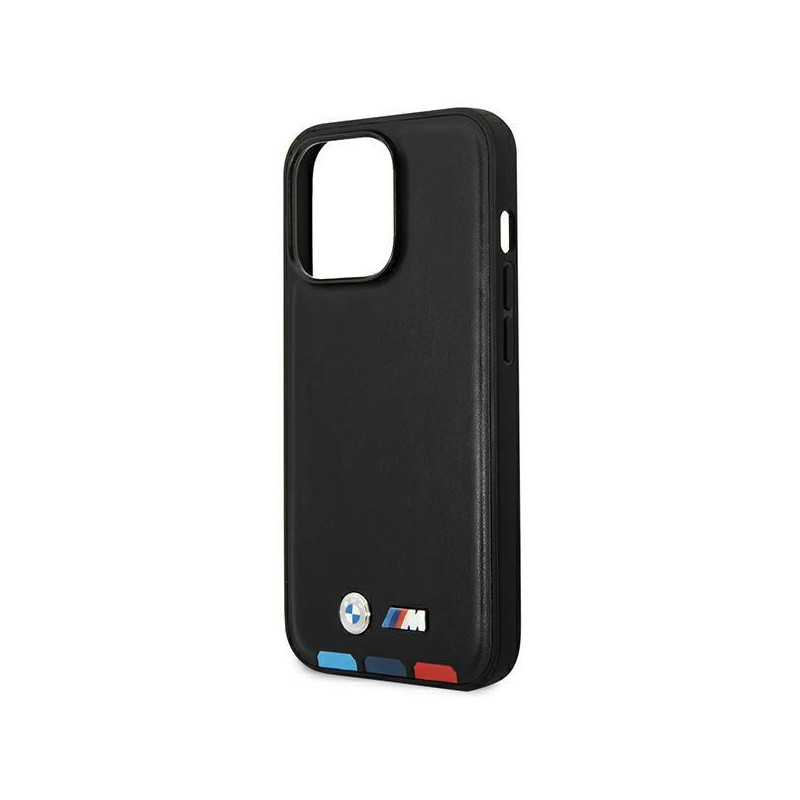 BMW Leather Stamp Tricolor dėklas iPhone 14 Pro - juodas