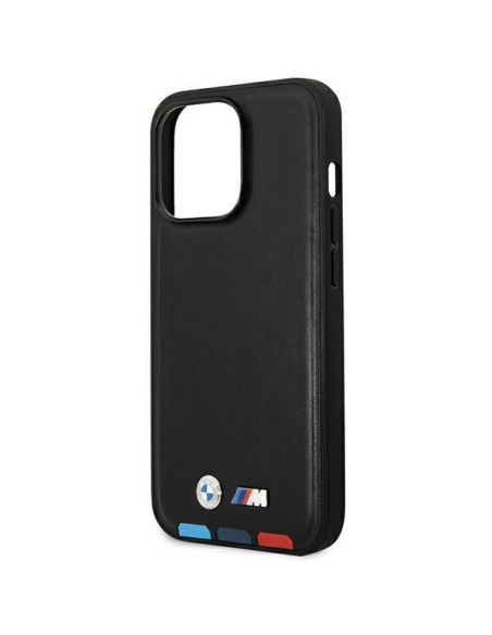 BMW Leather Stamp Tricolor dėklas iPhone 14 Pro - juodas BMW Leather Stamp Tricolor dėklas iPhone 14 Pro - juodas