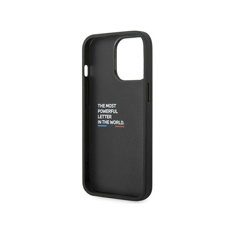 BMW Leather Stamp Tricolor dėklas iPhone 14 Pro - juodas