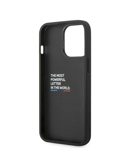 BMW Leather Stamp Tricolor dėklas iPhone 14 Pro - juodas BMW Leather Stamp Tricolor dėklas iPhone 14 Pro - juodas