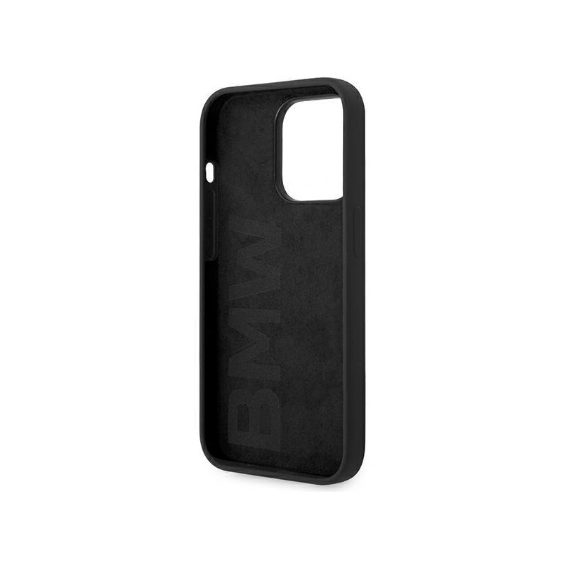 BMW Silicone Metal Logo dėklas iPhone 14 Pro - juodas