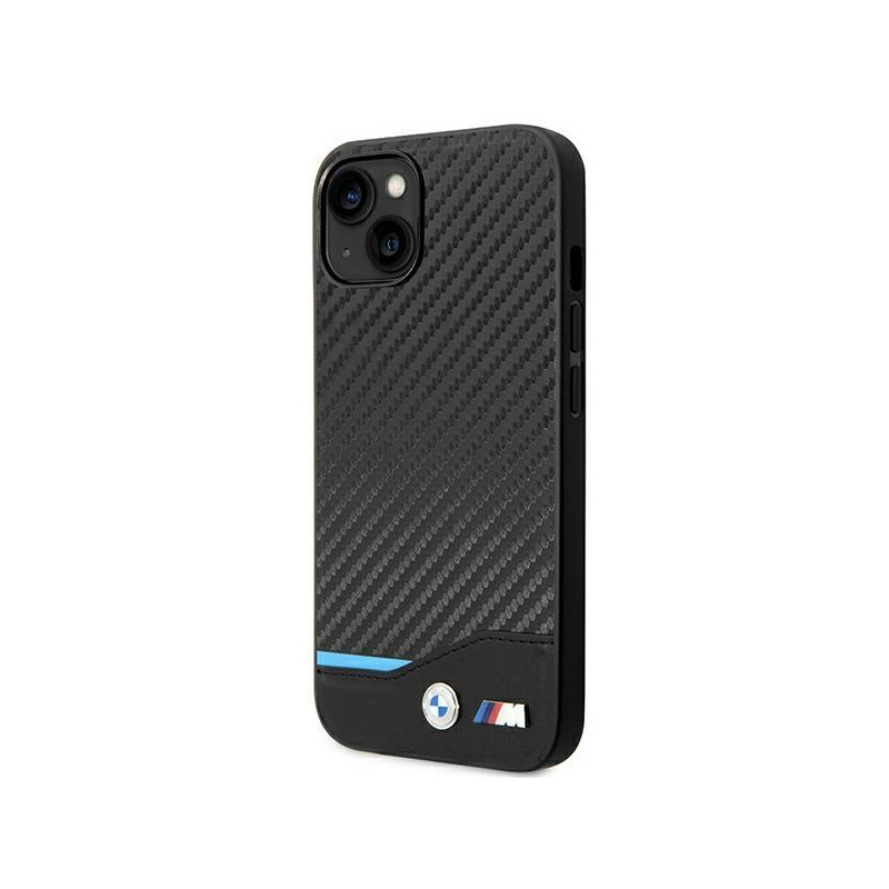 BMW Leather Carbon dėklas iPhone 14 Plus - juodas