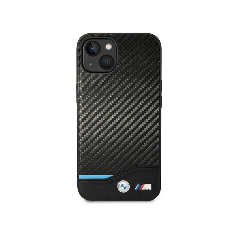 BMW Leather Carbon dėklas iPhone 14 Plus - juodas