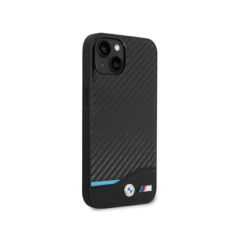 BMW Leather Carbon dėklas iPhone 14 Plus - juodas