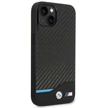 BMW Leather Carbon dėklas iPhone 14 Plus - juodas BMW Leather Carbon dėklas iPhone 14 Plus - juodas