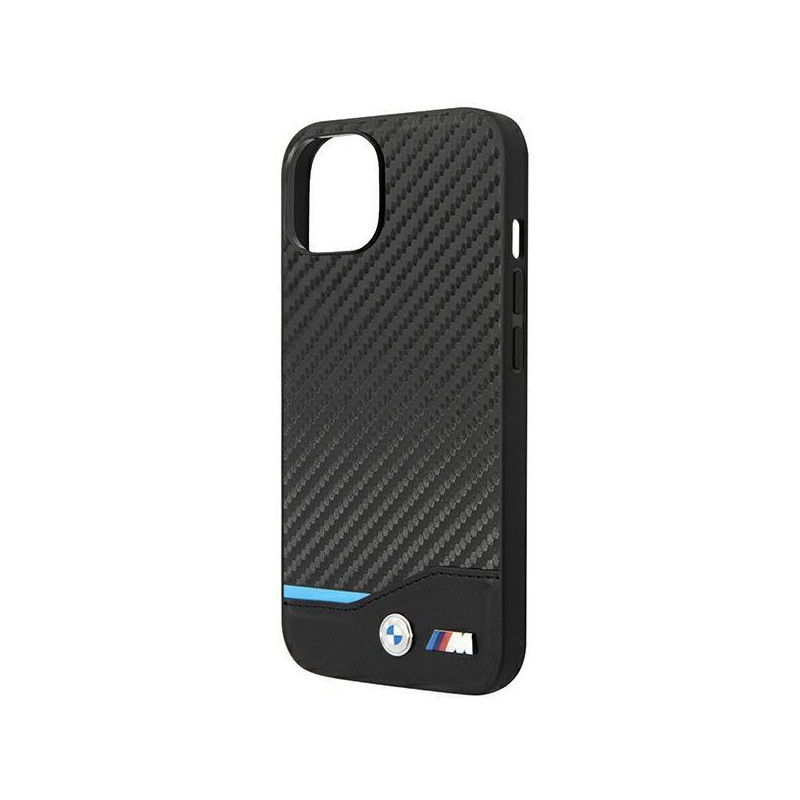 BMW Leather Carbon dėklas iPhone 14 Plus - juodas