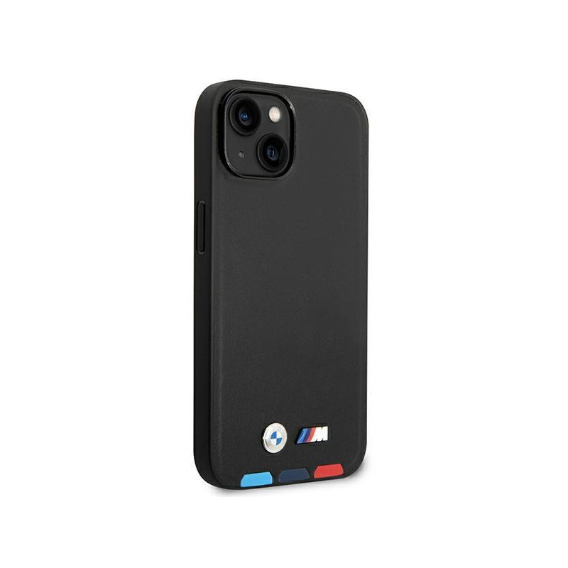 BMW Leather Stamp Tricolor dėklas iPhone 14 Plus - juodas