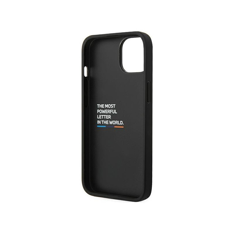 BMW Leather Stamp Tricolor dėklas iPhone 14 Plus - juodas