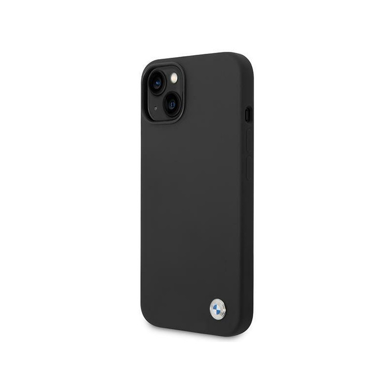 BMW Silicone Metal Logo dėklas iPhone 14 Plus - juodas