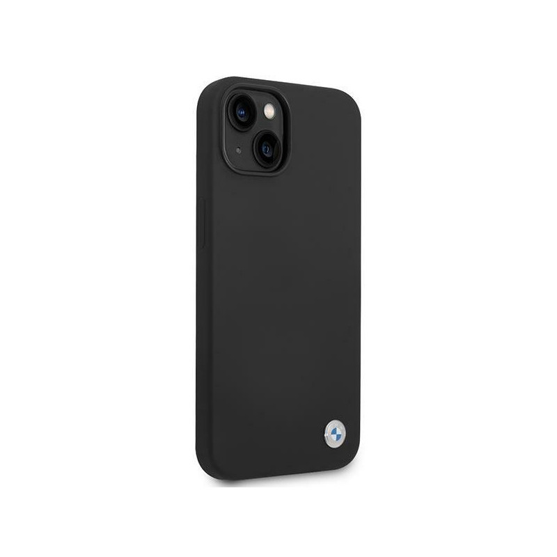 BMW Silicone Metal Logo dėklas iPhone 14 Plus - juodas