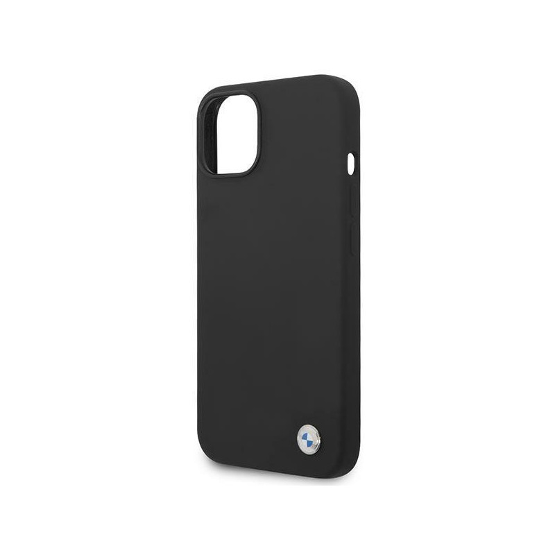 BMW Silicone Metal Logo dėklas iPhone 14 Plus - juodas