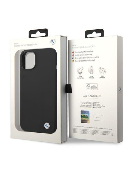 BMW Silicone Metal Logo dėklas iPhone 14 Plus - juodas BMW Silicone Metal Logo dėklas iPhone 14 Plus - juodas