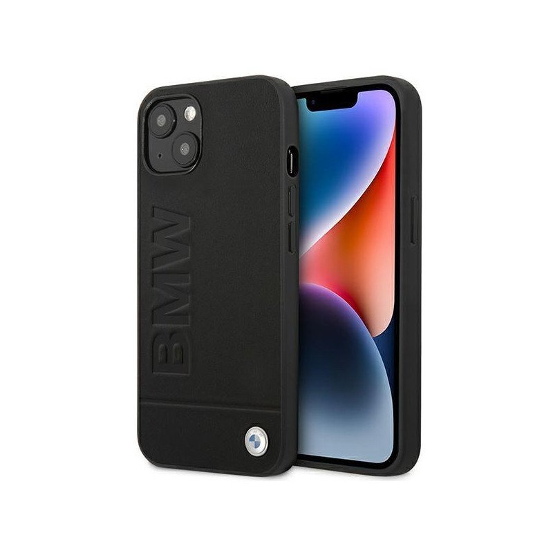 BMW Leather Stamp dėklas iPhone 14 Plus - juodas BMW Leather Stamp dėklas iPhone 14 Plus - juodas