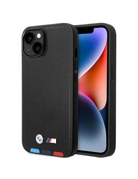 BMW Leather Stamp Tricolor dėklas iPhone 14 - juodas