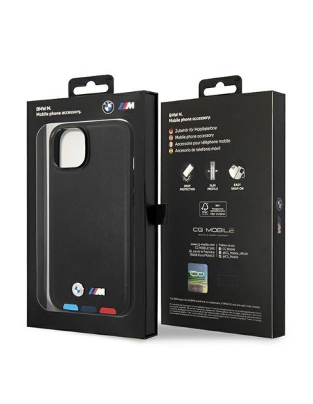 BMW Leather Stamp Tricolor dėklas iPhone 14 - juodas