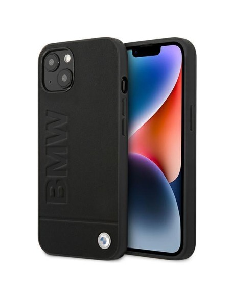 BMW Leather Stamp dėklas iPhone 14 - juodas BMW Leather Stamp dėklas iPhone 14 - juodas