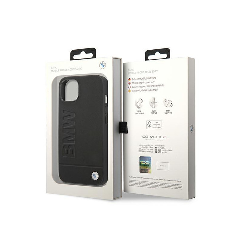 BMW Leather Stamp dėklas iPhone 14 - juodas