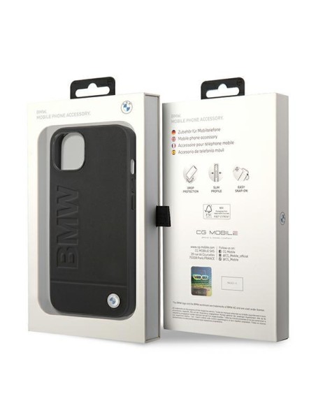 BMW Leather Stamp dėklas iPhone 14 - juodas BMW Leather Stamp dėklas iPhone 14 - juodas