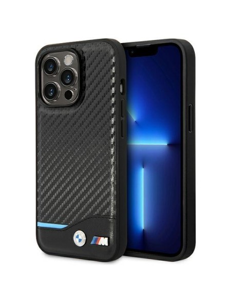 BMW Leather Carbon dėklas iPhone 14 Pro Max - juodas BMW Leather Carbon dėklas iPhone 14 Pro Max - juodas