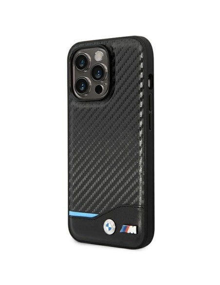 BMW Leather Carbon dėklas iPhone 14 Pro Max - juodas BMW Leather Carbon dėklas iPhone 14 Pro Max - juodas