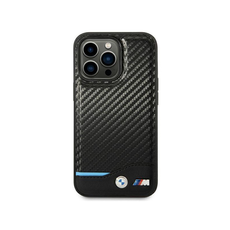 BMW Leather Carbon dėklas iPhone 14 Pro Max - juodas