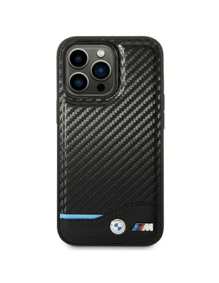 BMW Leather Carbon dėklas iPhone 14 Pro Max - juodas BMW Leather Carbon dėklas iPhone 14 Pro Max - juodas