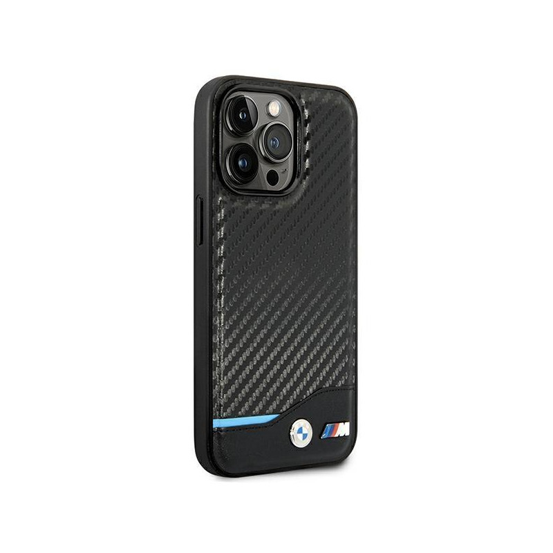 BMW Leather Carbon dėklas iPhone 14 Pro Max - juodas