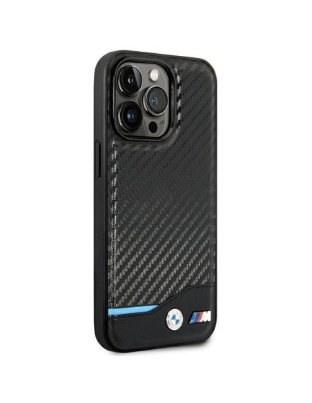BMW Leather Carbon dėklas iPhone 14 Pro Max - juodas BMW Leather Carbon dėklas iPhone 14 Pro Max - juodas