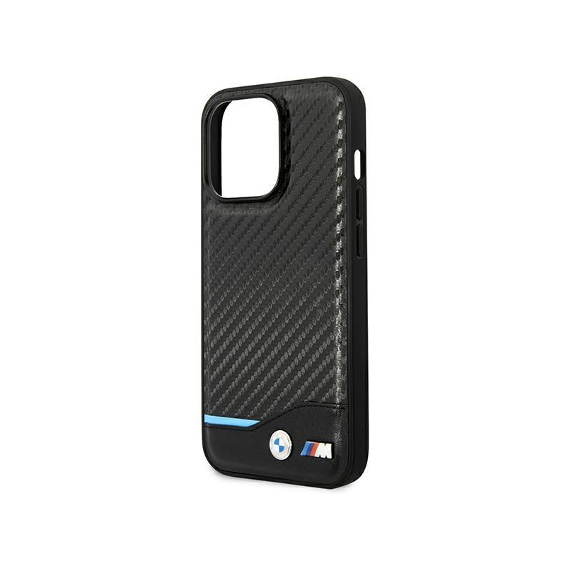 BMW Leather Carbon dėklas iPhone 14 Pro Max - juodas