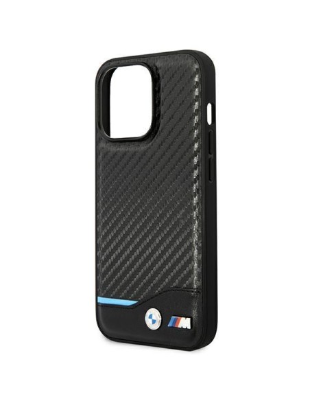 BMW Leather Carbon dėklas iPhone 14 Pro Max - juodas BMW Leather Carbon dėklas iPhone 14 Pro Max - juodas