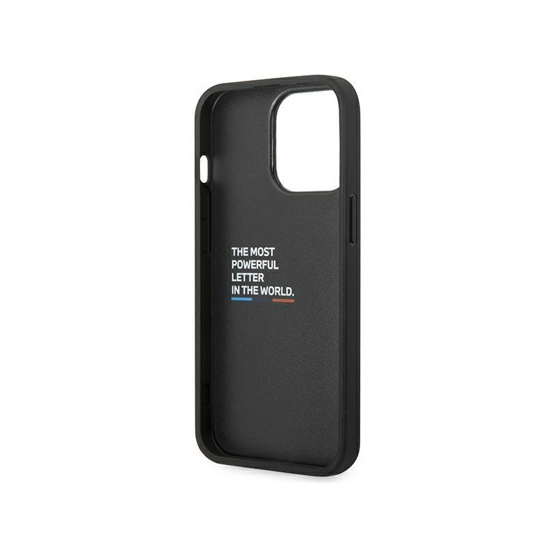 BMW Leather Carbon dėklas iPhone 14 Pro Max - juodas