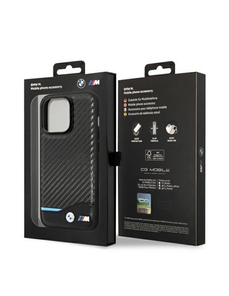 BMW Leather Carbon dėklas iPhone 14 Pro Max - juodas BMW Leather Carbon dėklas iPhone 14 Pro Max - juodas