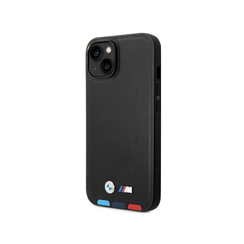 BMW Leather Stamp Tricolor MagSafe dėklas iPhone 14 Plus - juodas