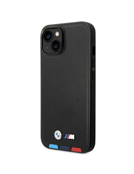BMW Leather Stamp Tricolor MagSafe dėklas iPhone 14 Plus - juodas BMW Leather Stamp Tricolor MagSafe dėklas iPhone 14 Plus - juodas