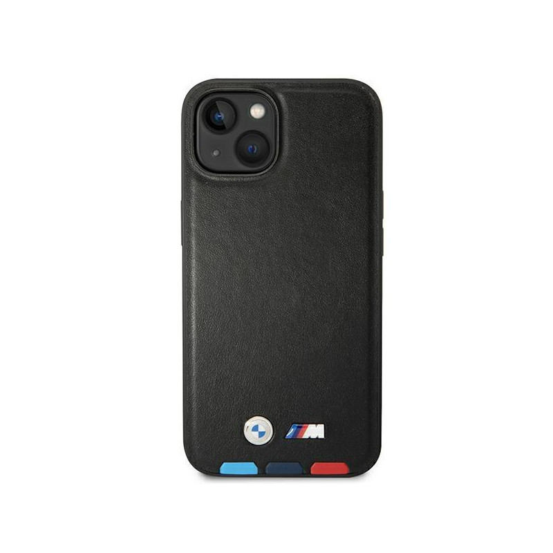 BMW Leather Stamp Tricolor MagSafe dėklas iPhone 14 Plus - juodas