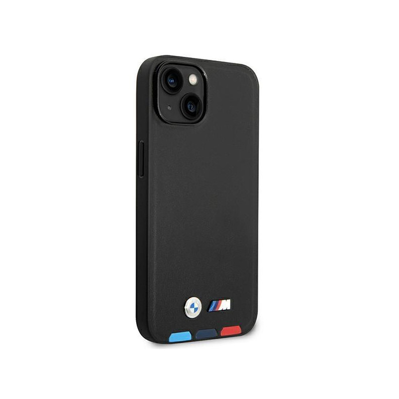 BMW Leather Stamp Tricolor MagSafe dėklas iPhone 14 Plus - juodas