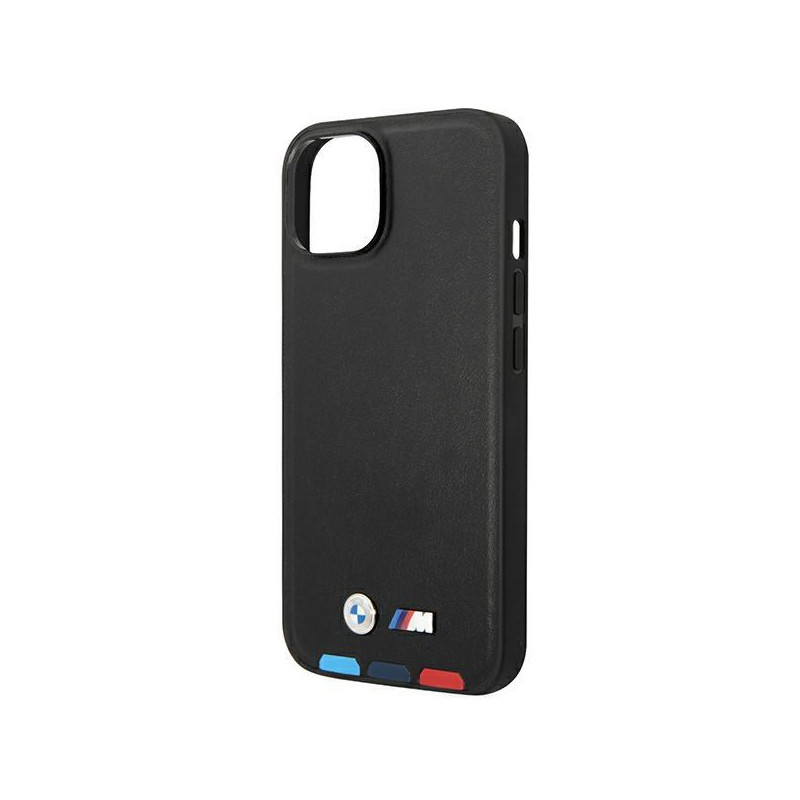 BMW Leather Stamp Tricolor MagSafe dėklas iPhone 14 Plus - juodas