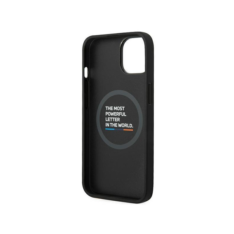 BMW Leather Stamp Tricolor MagSafe dėklas iPhone 14 Plus - juodas