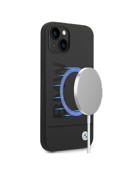 BMW Silicone Signature Logo MagSafe dėklas iPhone 14 Plus - juodas BMW Silicone Signature Logo MagSafe dėklas iPhone 14 Plus - juodas