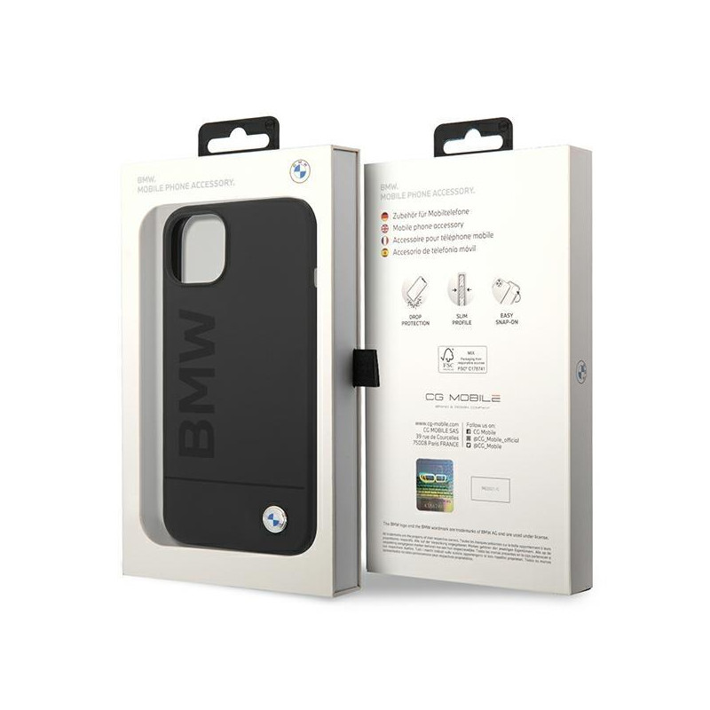 BMW Silicone Signature Logo MagSafe dėklas iPhone 14 Plus - juodas