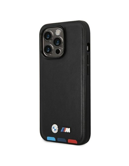 BMW Leather Stamp Tricolor MagSafe dėklas iPhone 14 Pro Max - juodas BMW Leather Stamp Tricolor MagSafe dėklas iPhone 14 Pro Max - juodas