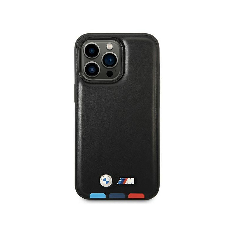 BMW Leather Stamp Tricolor MagSafe dėklas iPhone 14 Pro Max - juodas